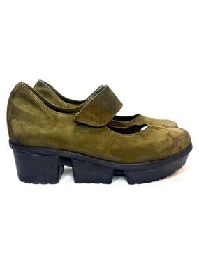 Arche France Olive Green Suede Platform Mary Janes | 37